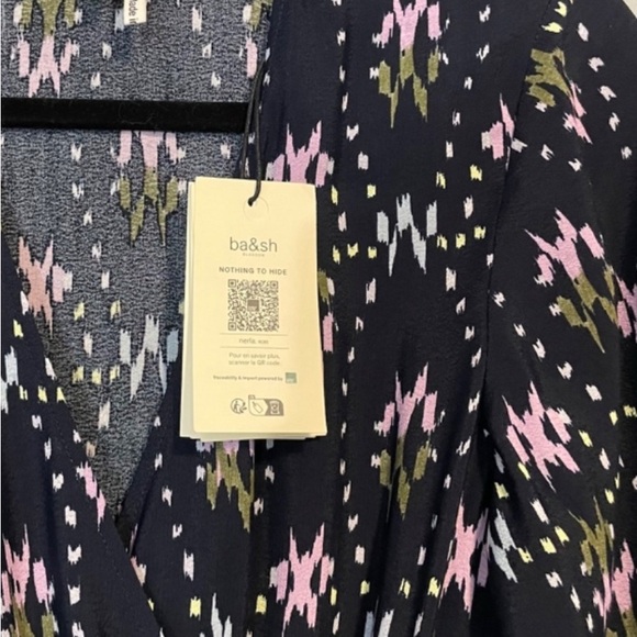 NWT Ba&sh Nerla Dress Bleu Nuit Midnight Navy Blue Ikat Wrap Midi Maxi Dress - Picture 13 of 13